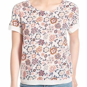 Hinge Embroidered Floral Print Top Blouse New Smal
